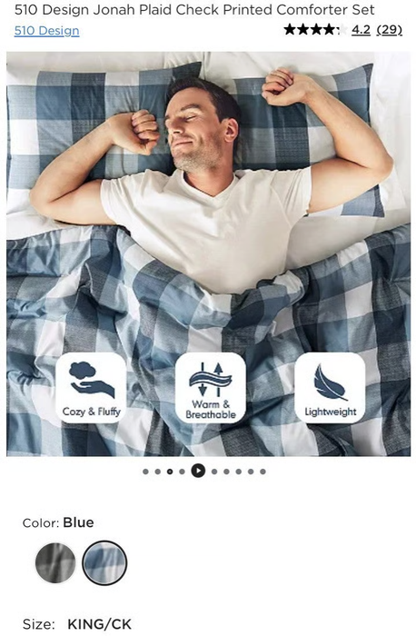 Jonah Plaid Check Printed King 3 Piece Comforter Set