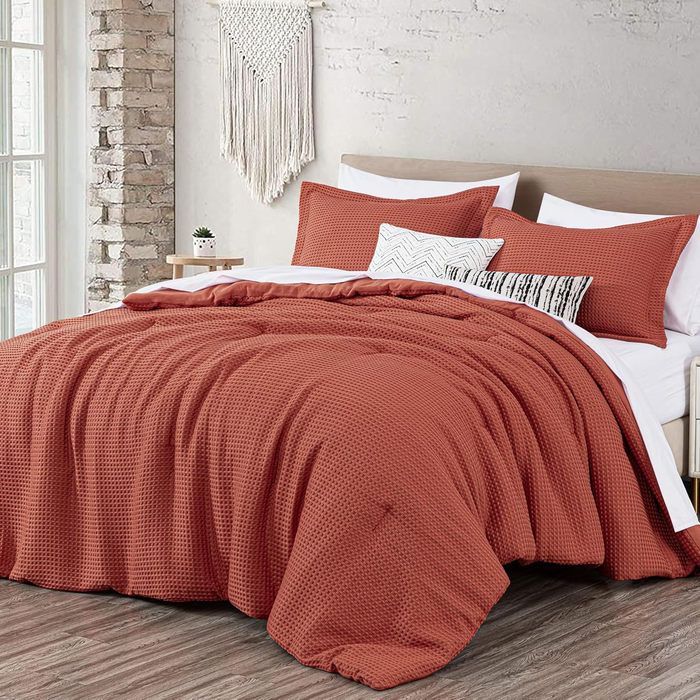 Mina Full/Queen Terracotta 3 Piece Waffle Weave Comforter Set