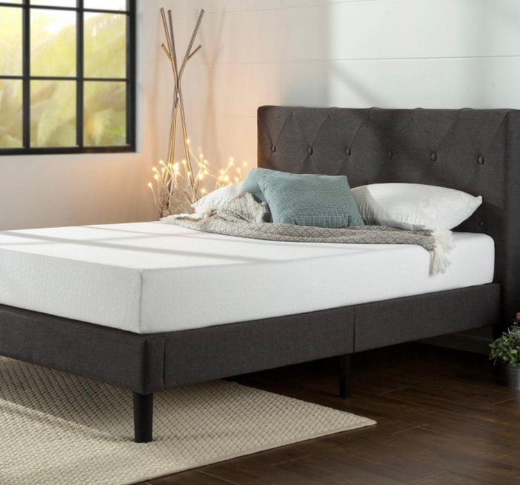 ZINUS Shalini Upholstered Platform Bed Frame, Mattress Foundation, Wood Slat Support Dark Grey, Full