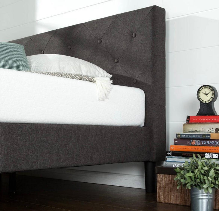 ZINUS Shalini Upholstered Platform Bed Frame, Mattress Foundation, Wood Slat Support Dark Grey, Full