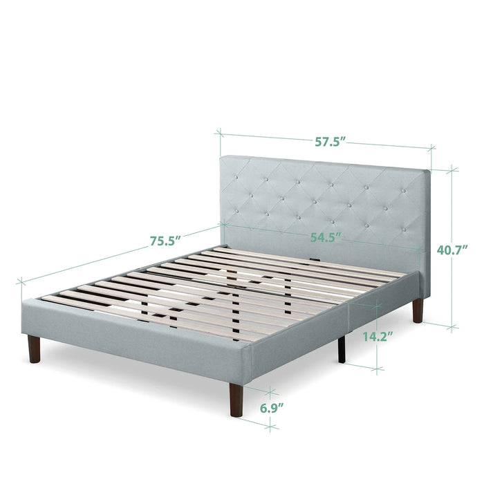 Zinus Shalini Upholstered Diamond Stitched Platform Bed Full Light Grey